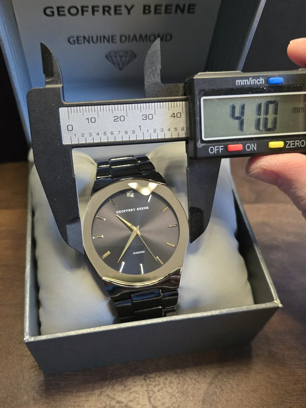 Geoffrey Beene Black Dial Diamond Accent Watch With Gunmetal Band- NEW!